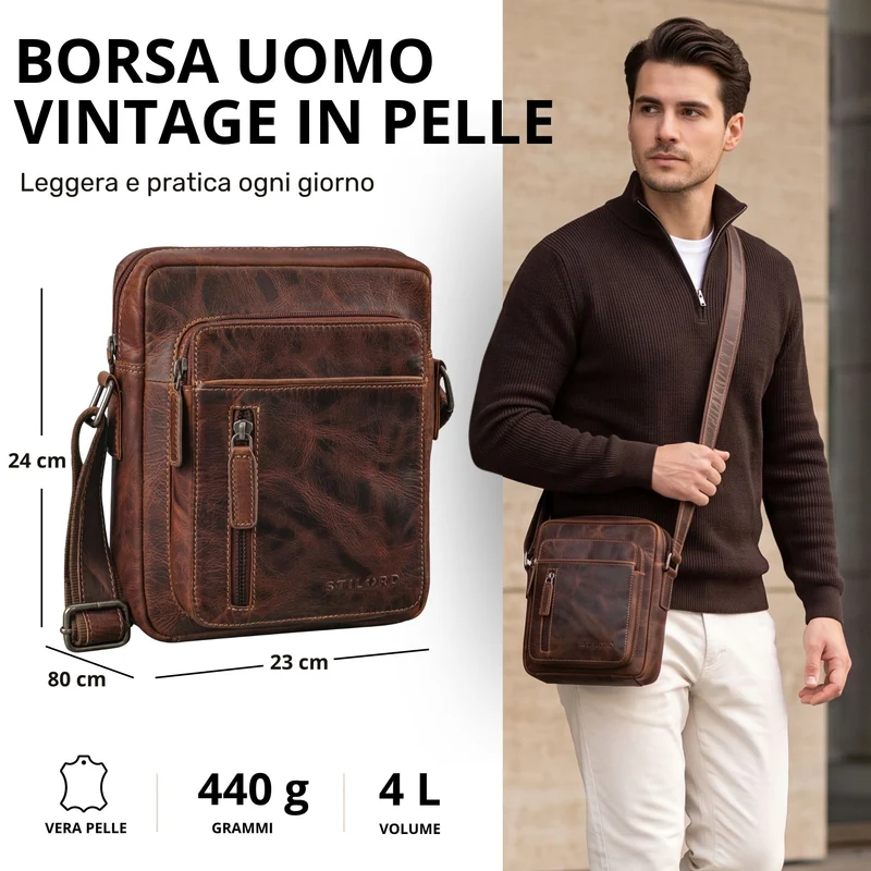 "Dain" Schultertasche Herren Leder Klein Umhängetasche