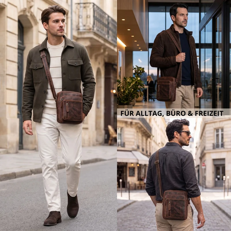 "Dain" Schultertasche Herren Leder Klein Umhängetasche