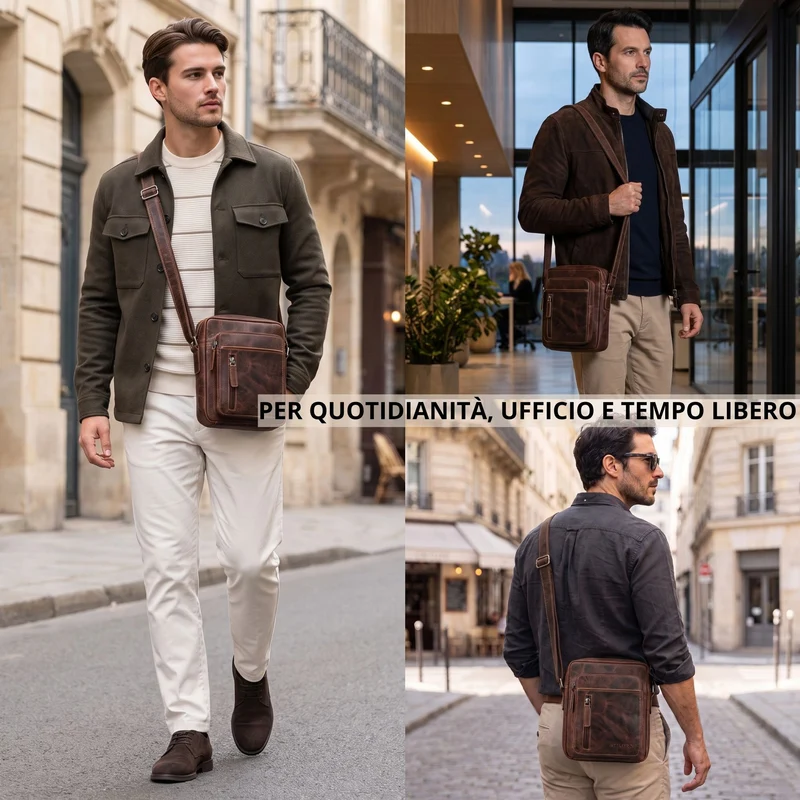 "Dain" Schultertasche Herren Leder Klein Umhängetasche