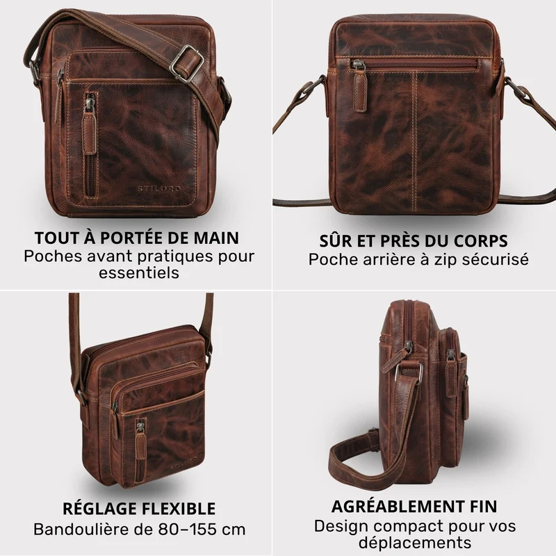 "Dain" Schultertasche Herren Leder Klein Umhängetasche