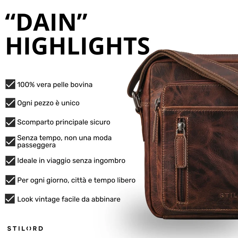 "Dain" Schultertasche Herren Leder Klein Umhängetasche