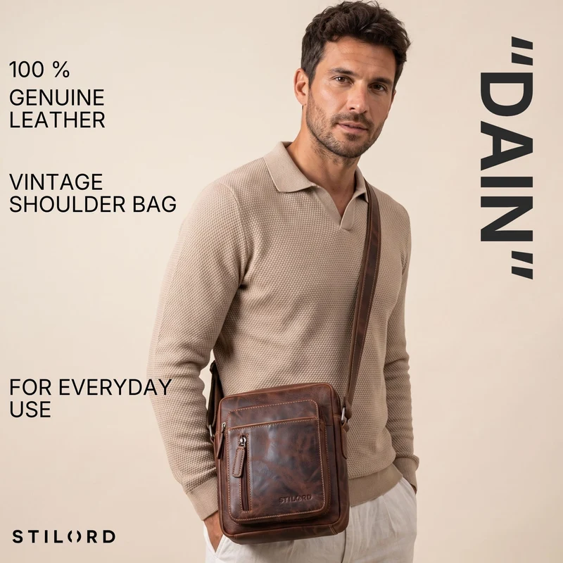 "Dain" Schultertasche Herren Leder Klein Umhängetasche