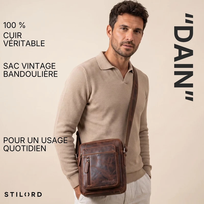 "Dain" Schultertasche Herren Leder Klein Umhängetasche