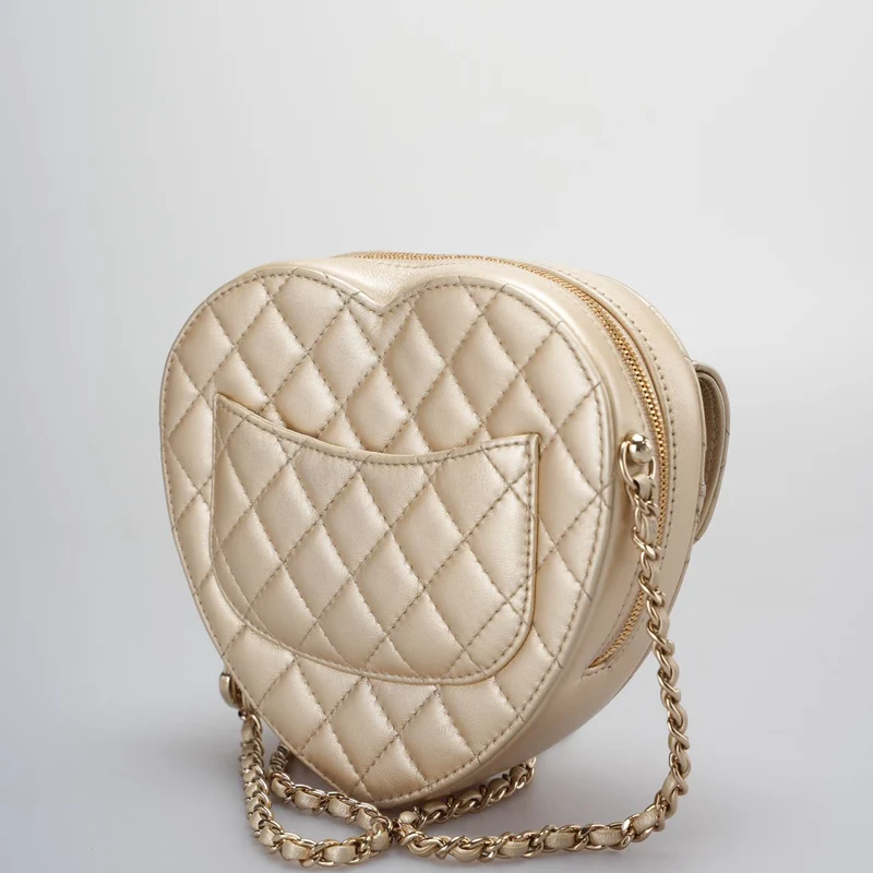 Chanel Champagner Gold Große Herztasche in Love Heart Clutch Groß