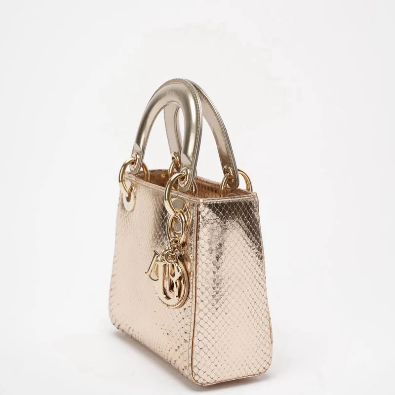 Dior Mini Lady Dior Tasche Gold aus Pythonleder mit goldenen Beschlägen