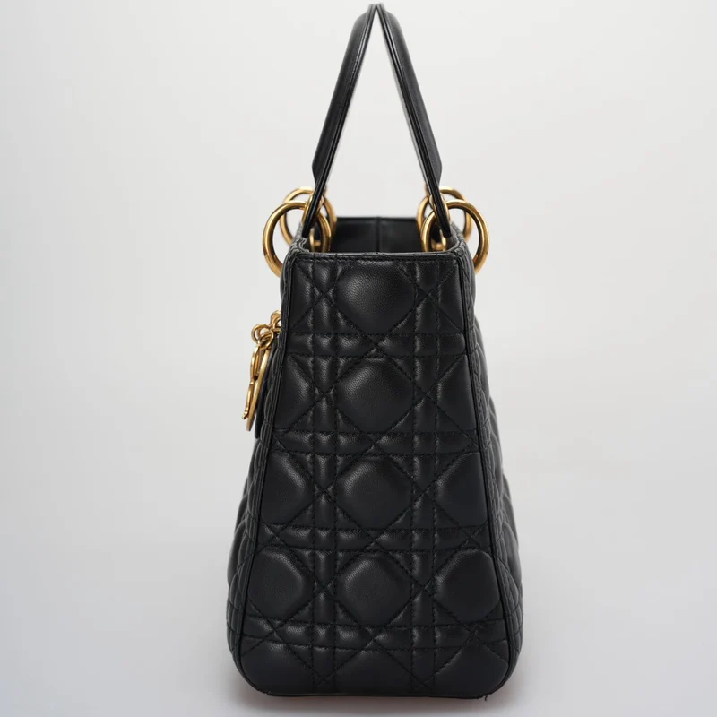 Christian Dior Schwarzes mittelgroßes Lammleder mit goldener Hardware von 2017