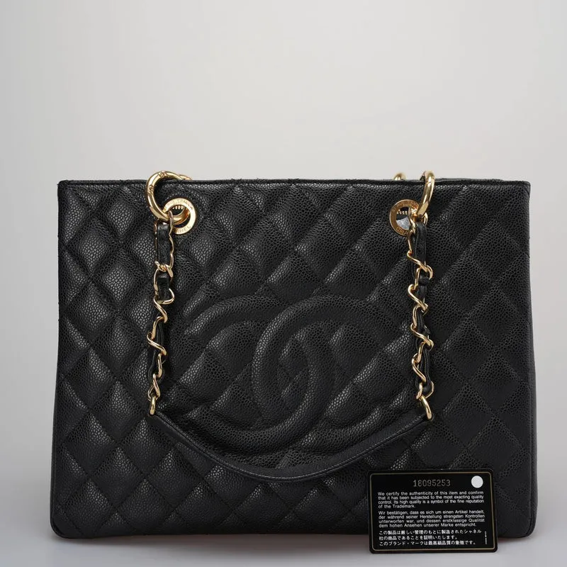 Chanel GST Schwarze Tasche aus Cavier-Leder mit goldenen Beschlägen von 2014, Teil 1