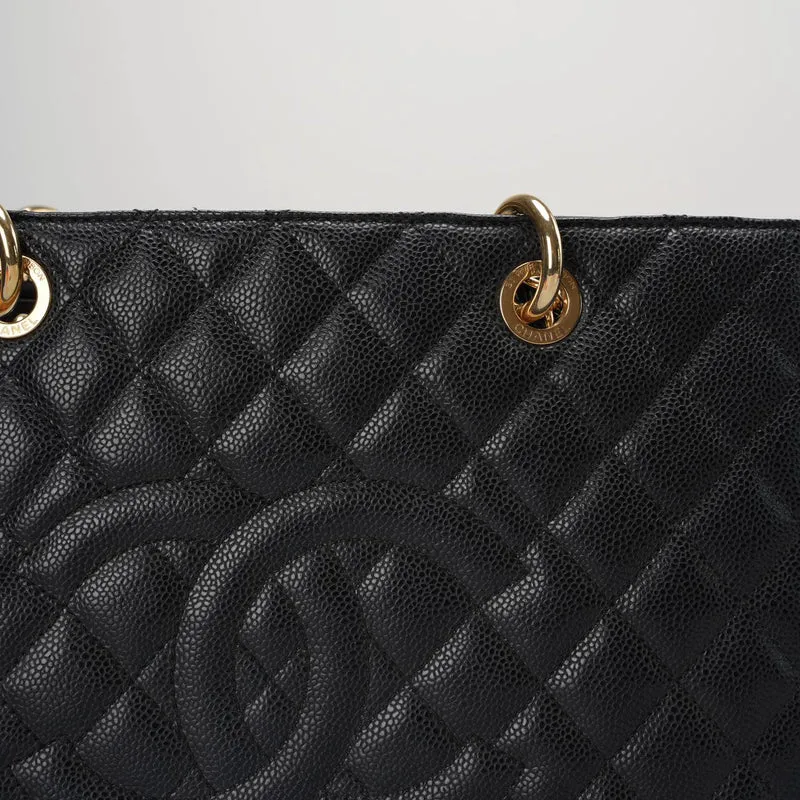 Chanel GST Schwarze Tasche aus Cavier-Leder mit goldenen Beschlägen von 2014, Teil 1