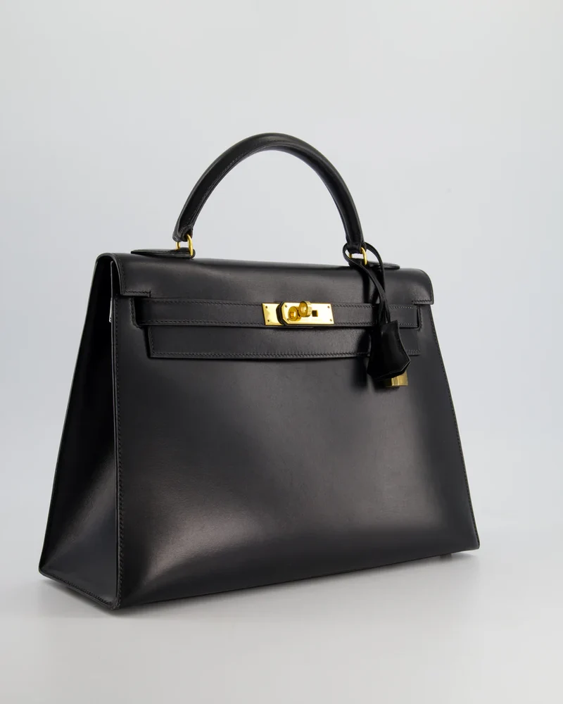 Hermès Vintage Kelly 32 Sellier in Box, Leder mit goldfarbenen Beschlägen