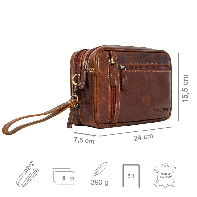 "Sunny" Clutch Handgelenktasche Herren Leder mit Doppelkammer