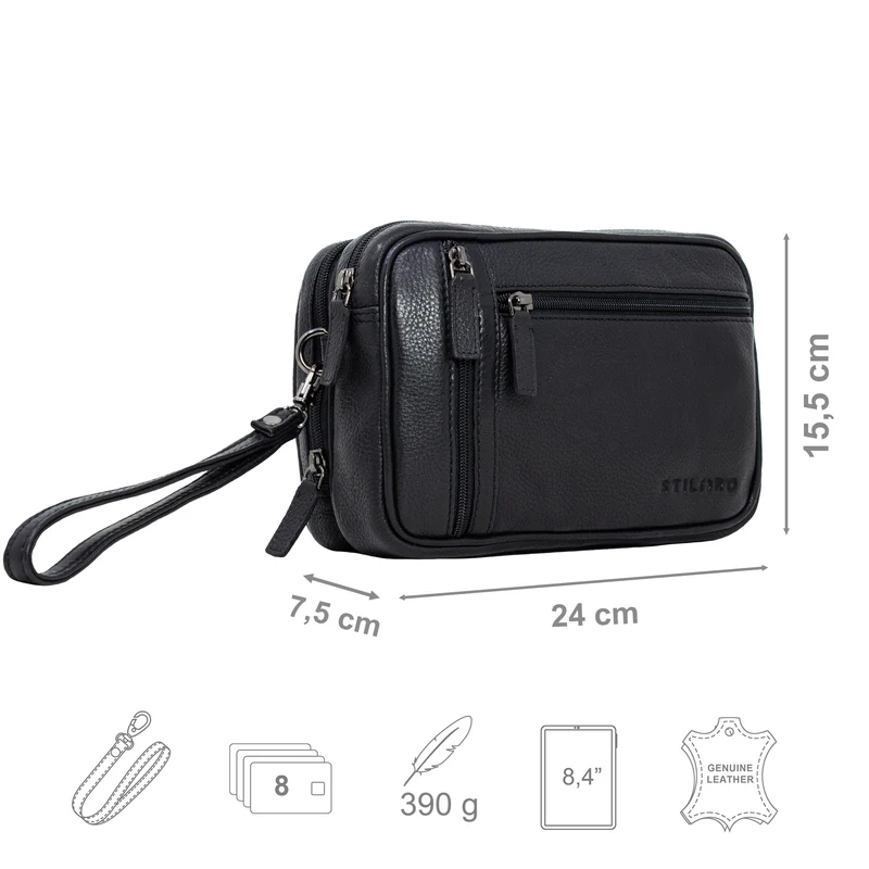 "Sunny" Clutch Handgelenktasche Herren Leder mit Doppelkammer
