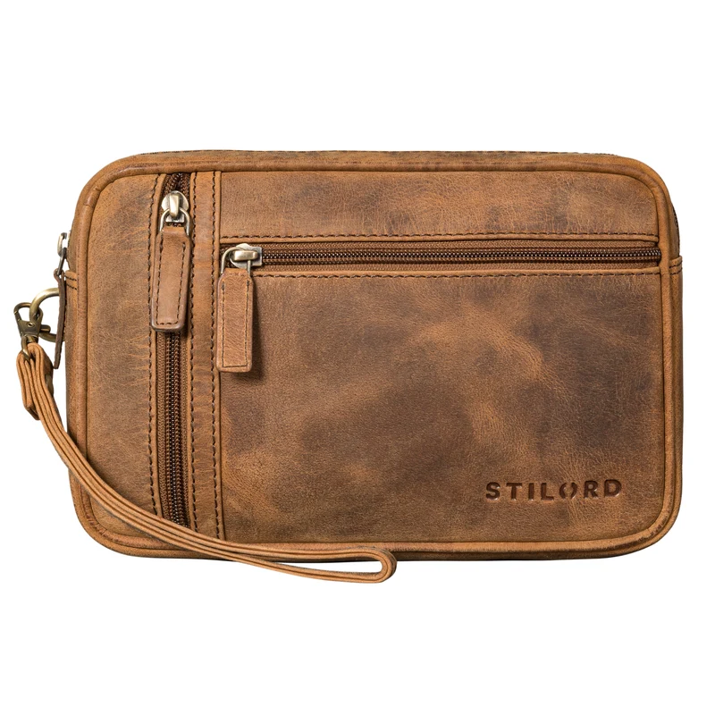 "Sunny" Clutch Handgelenktasche Herren Leder mit Doppelkammer