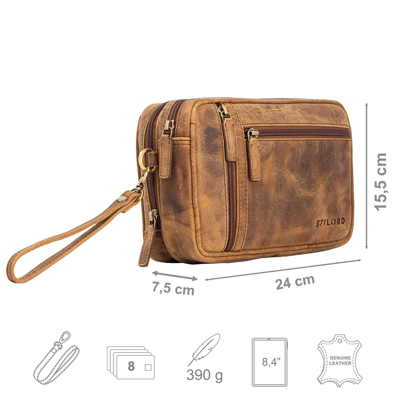 "Sunny" Clutch Handgelenktasche Herren Leder mit Doppelkammer
