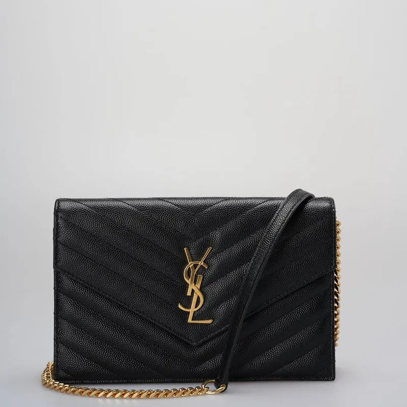 Saint Laurent – ​​Kleines Portemonnaie mit Monogramm auf Kettentasche in Schwarz mit goldfarbenen Metallteilen