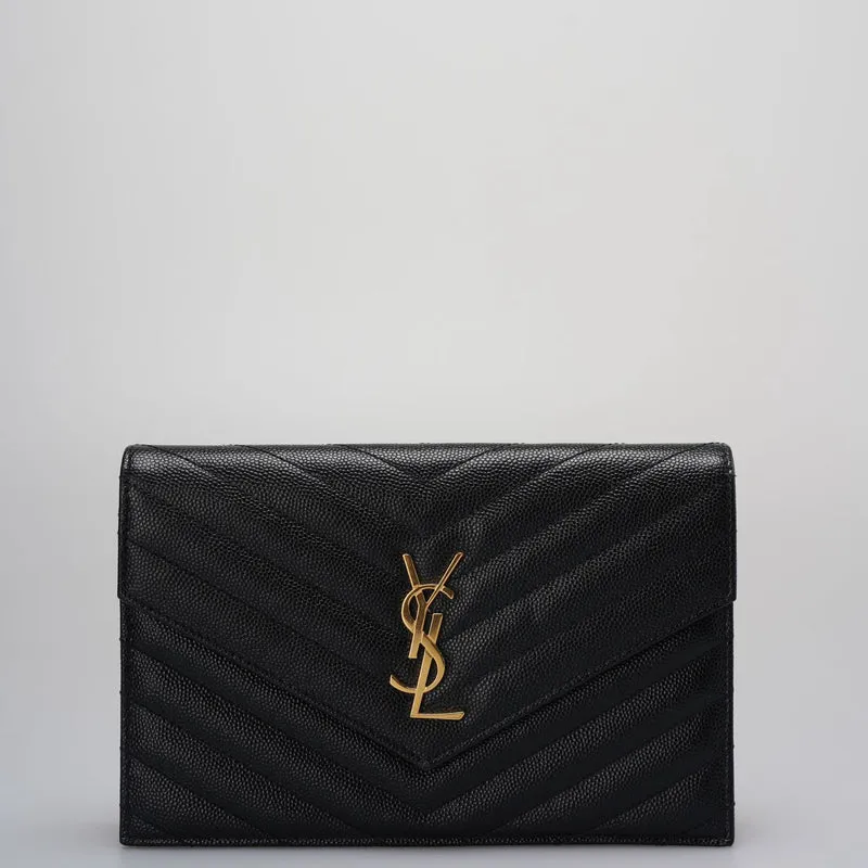 Saint Laurent – ​​Kleines Portemonnaie mit Monogramm auf Kettentasche in Schwarz mit goldfarbenen Metallteilen