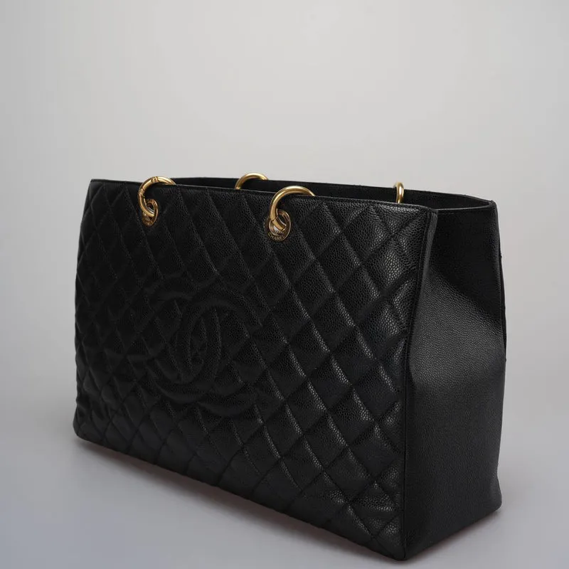 Chanel Große Grand Shopping Tote Schwarze GST-Tasche aus Kaviarleder mit goldener Hardware