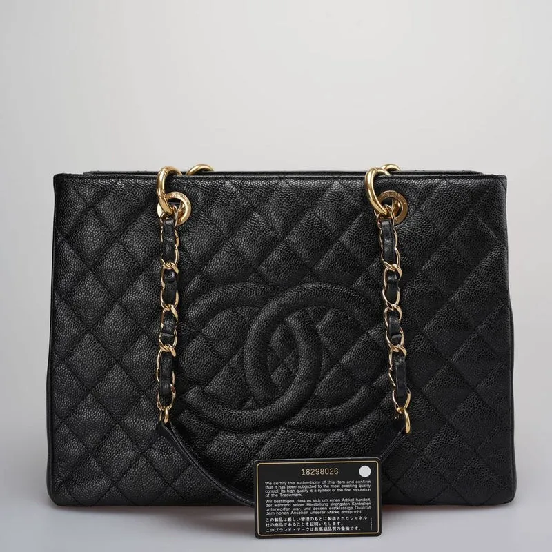 Chanel Medium Grand Shopping Tote Schwarze GST Tasche aus Kaviarleder mit Goldbeschlägen 2014