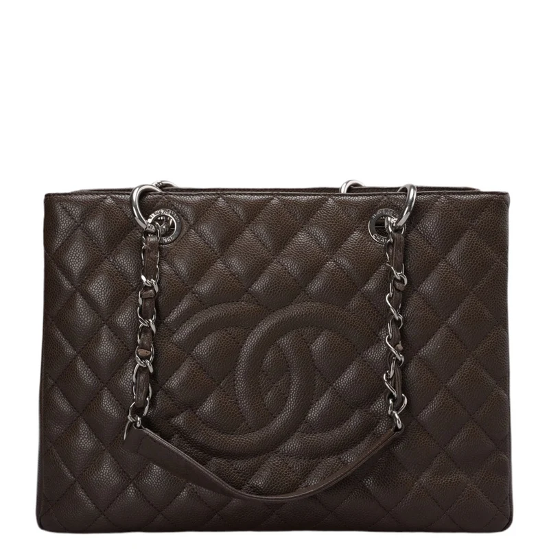 Chanel Brown GST Grand Shopping Tote Bag aus Kaviarleder mit silberner Hardware