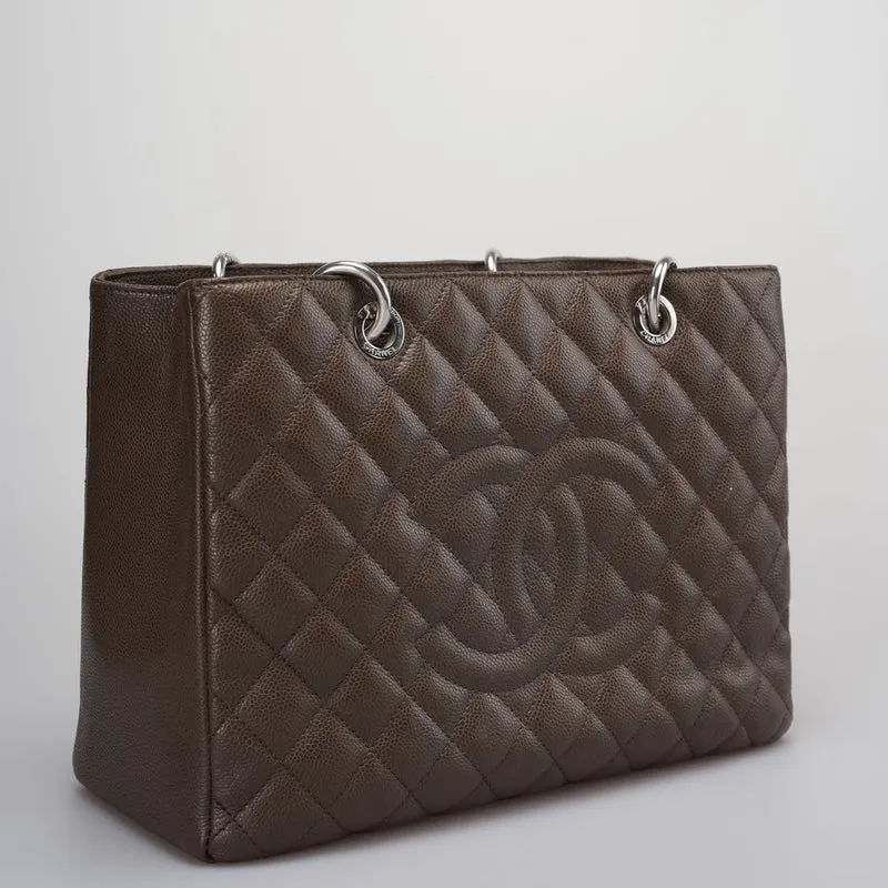 Chanel Brown GST Grand Shopping Tote Bag aus Kaviarleder mit silberner Hardware