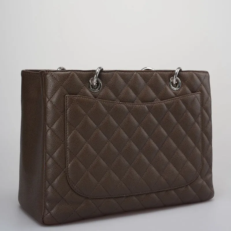 Chanel Brown GST Grand Shopping Tote Bag aus Kaviarleder mit silberner Hardware