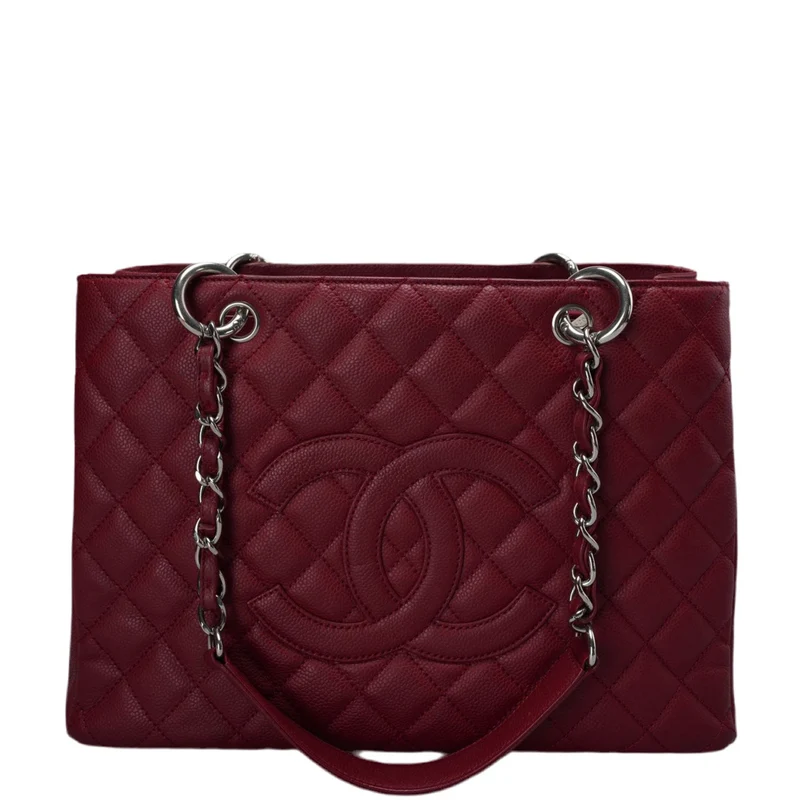 Chanel Burgundy gst Grand Shopping Tote Bag aus Kaviarleder mit silberner Hardware