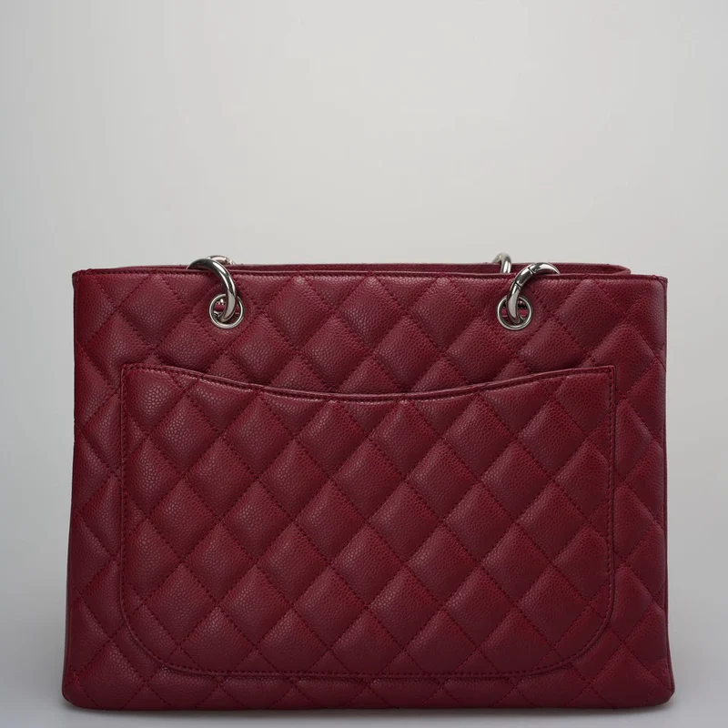 Chanel Burgundy gst Grand Shopping Tote Bag aus Kaviarleder mit silberner Hardware