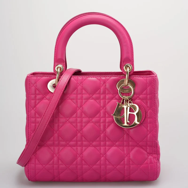 Christian Dior Pink Lady Dior aus Cannage-Lammleder mit goldenen Metallteilen, Größe M