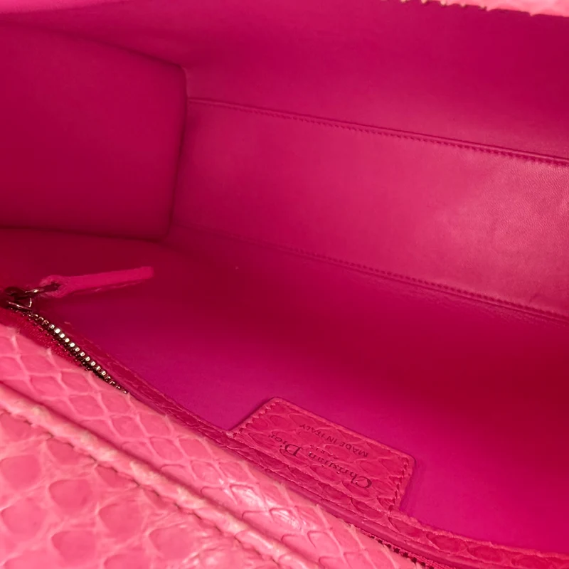 Christian Dior Große Lady Dior Tasche mit rosa Pythonleder und silberner Hardware