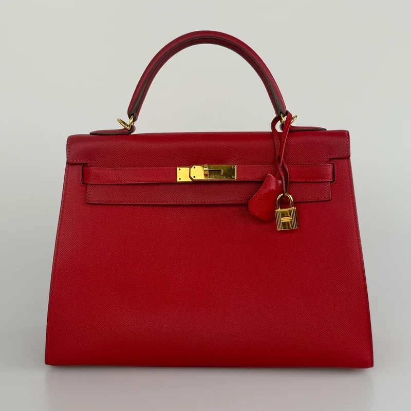 Hermes Kelly 32 Sellier Tasche Rouge Casaque Epsom Leder Gold Hardware