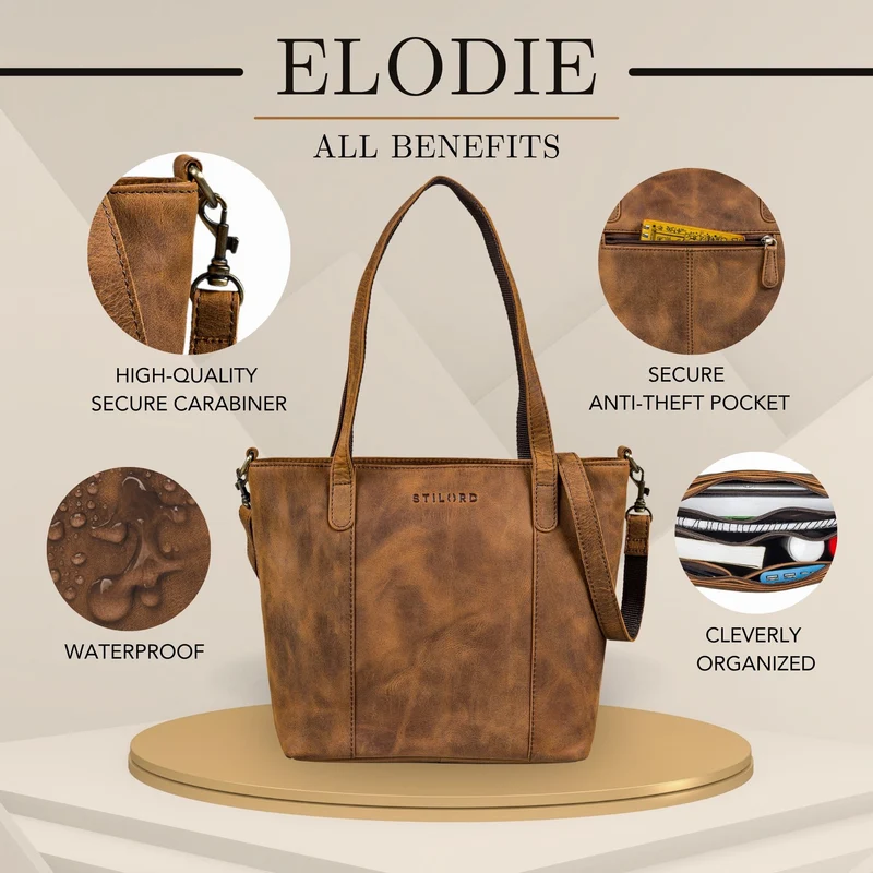 "Elodie" Elegante Handtasche Damen Mittelgroß Leder für Laptop bis 13 Zoll