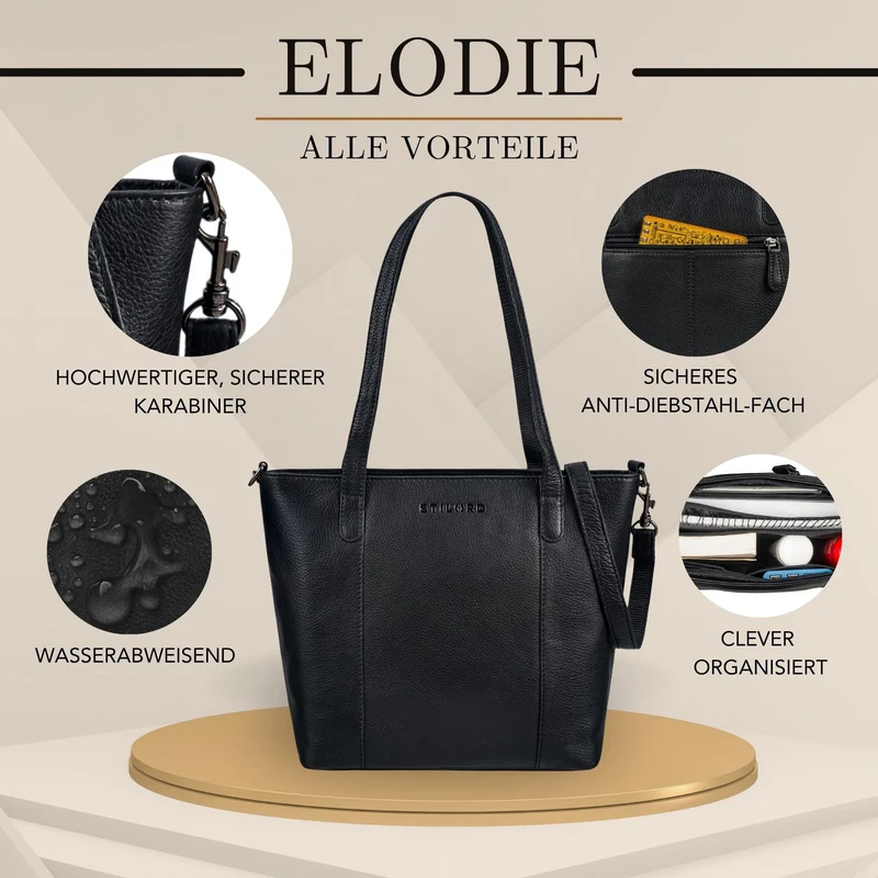 "Elodie" Elegante Handtasche Damen Mittelgroß Leder für Laptop bis 13 Zoll