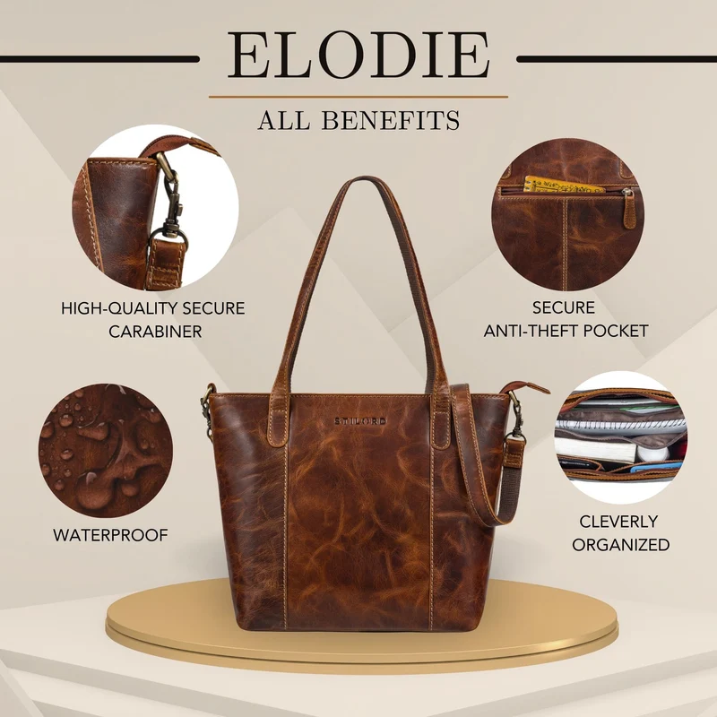 "Elodie" Elegante Handtasche Damen Mittelgroß Leder für Laptop bis 13 Zoll