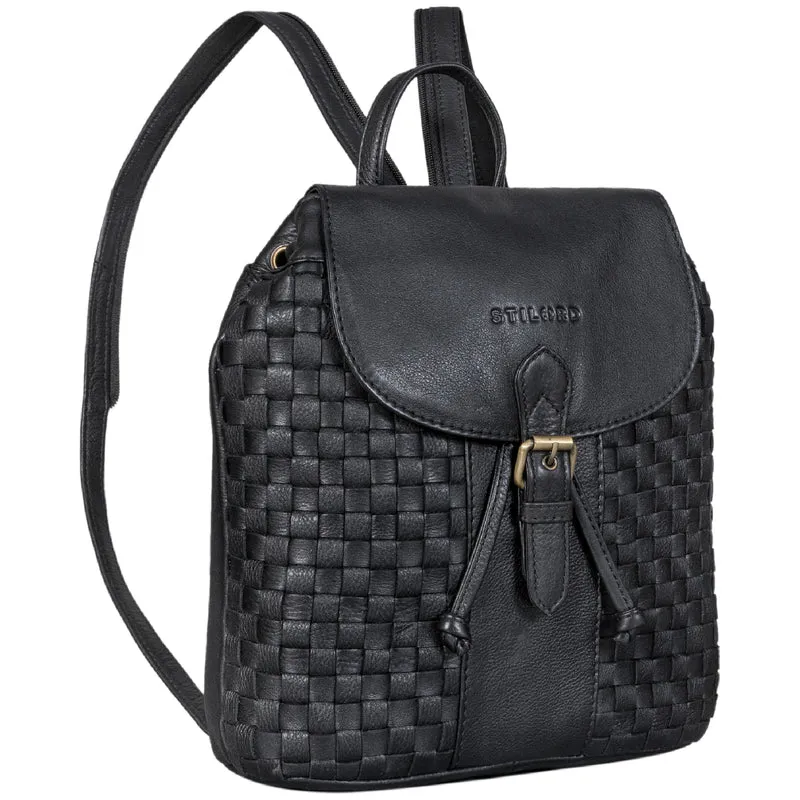 "Camilla" Kleiner Lederrucksack Damen im Boho-Look geflochten