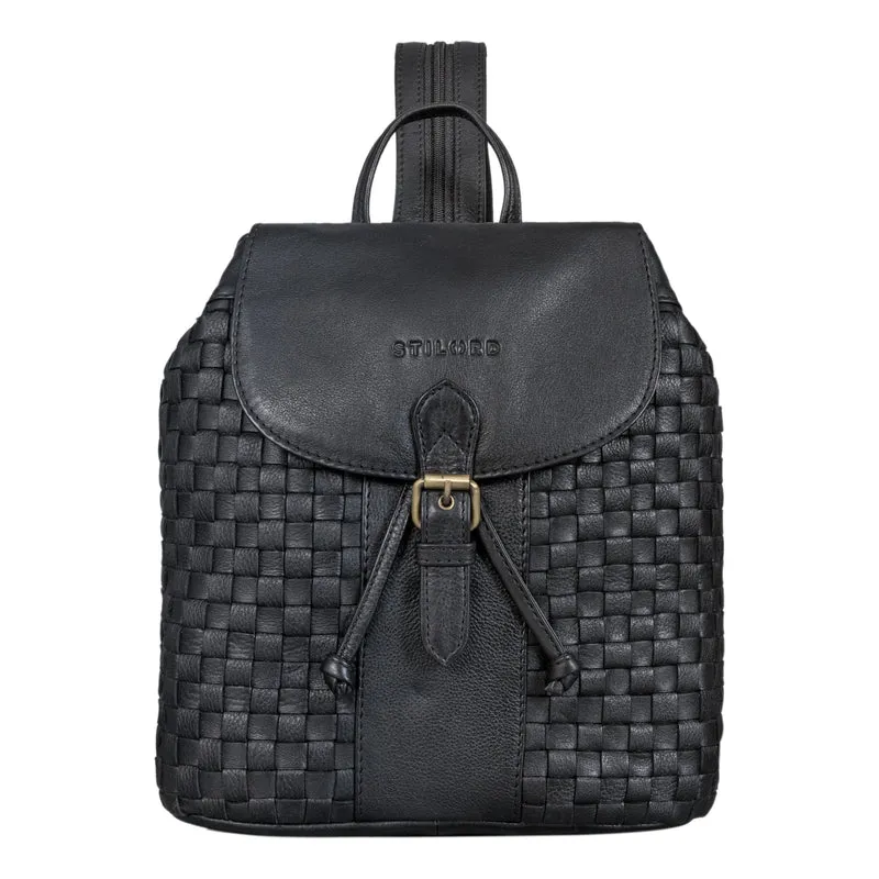 "Camilla" Kleiner Lederrucksack Damen im Boho-Look geflochten