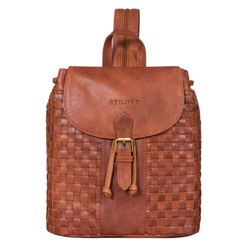 "Camilla" Kleiner Lederrucksack Damen im Boho-Look geflochten