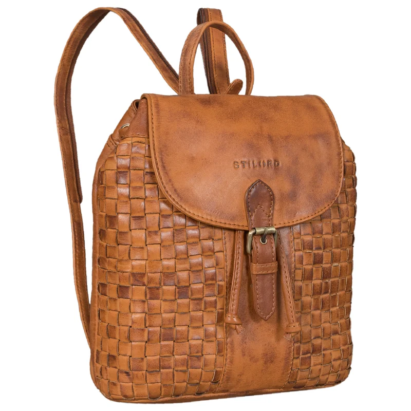 "Camilla" Kleiner Lederrucksack Damen im Boho-Look geflochten