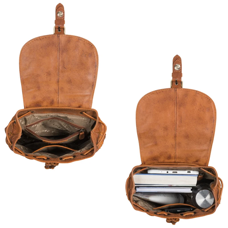 "Camilla" Kleiner Lederrucksack Damen im Boho-Look geflochten