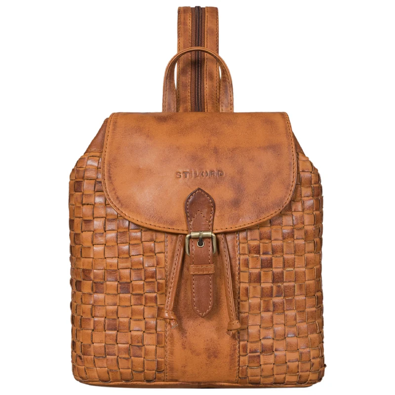 "Camilla" Kleiner Lederrucksack Damen im Boho-Look geflochten