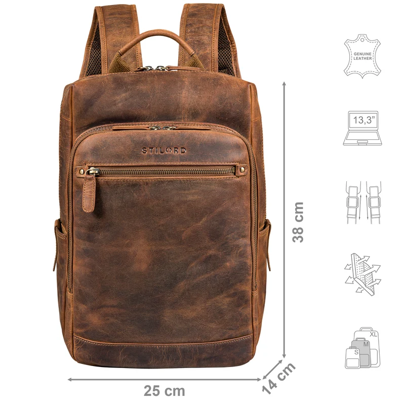 "Yuki" Business Lederrucksack Herren für 13.3 Zoll Laptop mittel-groß