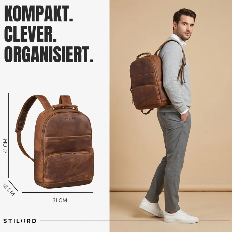 "Pavel" Business Lederrucksack Vintage mit 17.3 Zoll Laptopfach Herren Damen