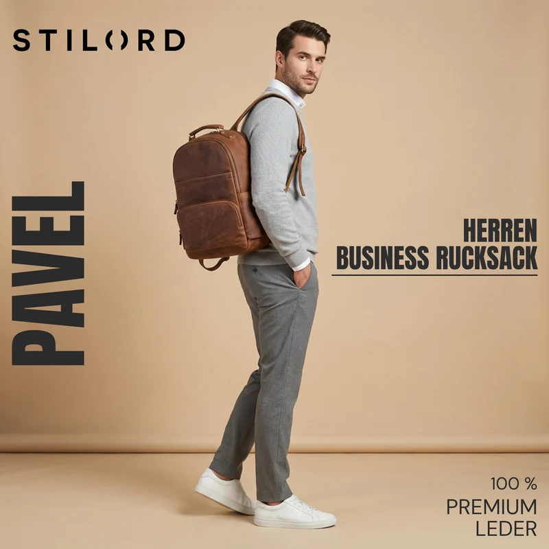"Pavel" Business Lederrucksack Vintage mit 17.3 Zoll Laptopfach Herren Damen