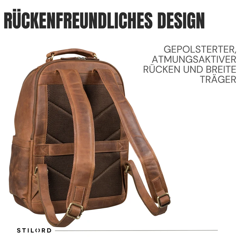 "Pavel" Business Lederrucksack Vintage mit 17.3 Zoll Laptopfach Herren Damen