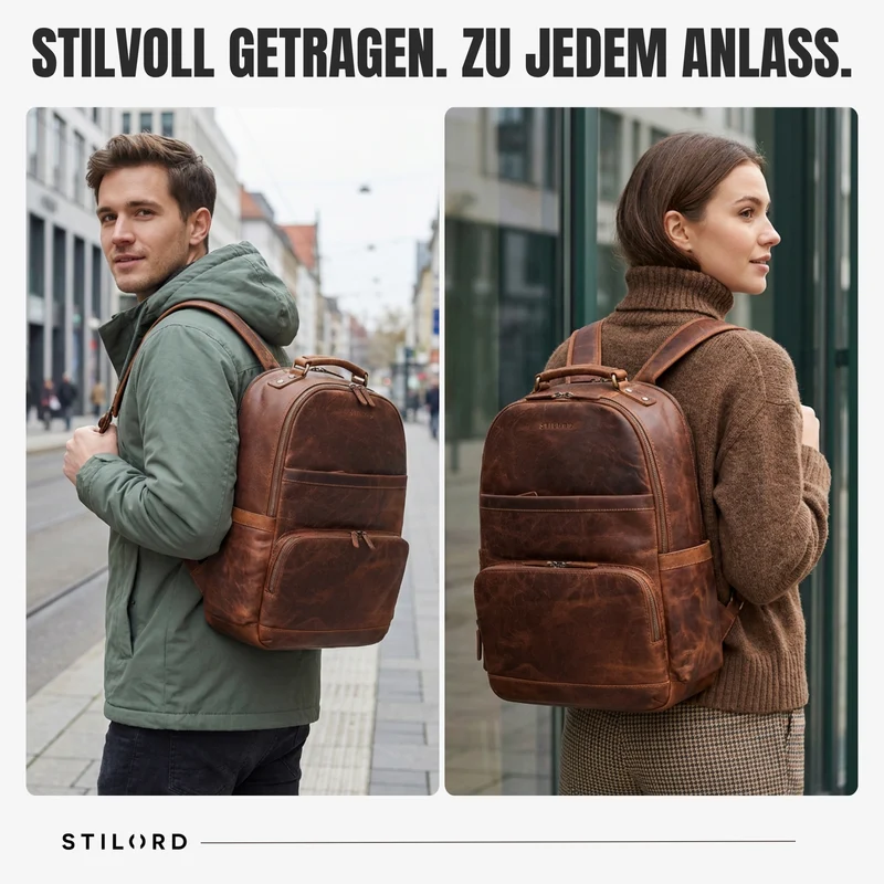 "Pavel" Business Lederrucksack Vintage mit 17.3 Zoll Laptopfach Herren Damen