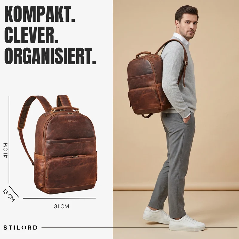 "Pavel" Business Lederrucksack Vintage mit 17.3 Zoll Laptopfach Herren Damen