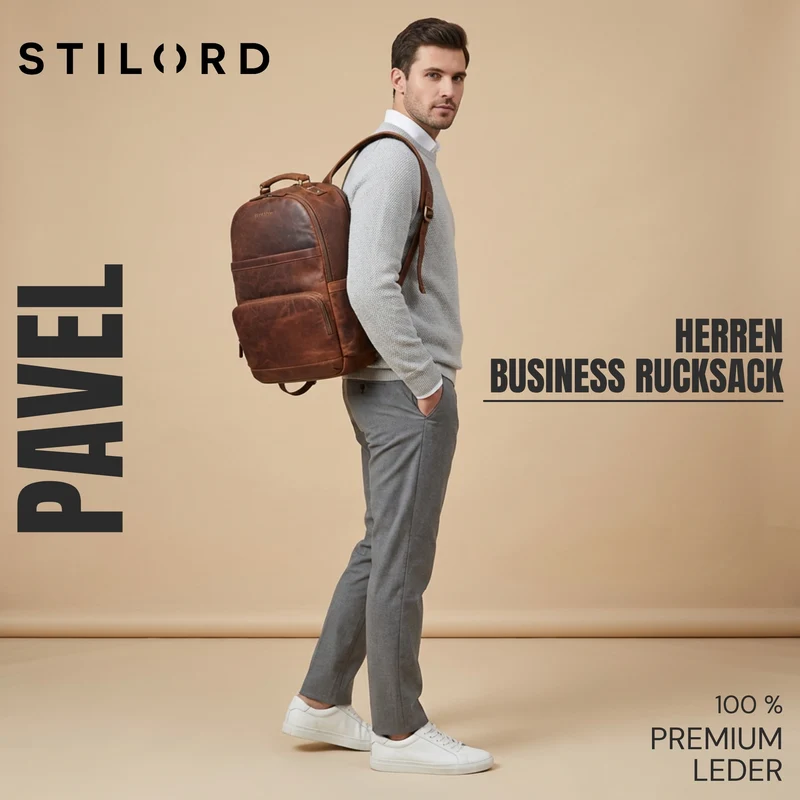 "Pavel" Business Lederrucksack Vintage mit 17.3 Zoll Laptopfach Herren Damen