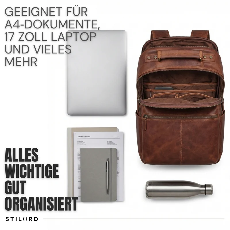 "Pavel" Business Lederrucksack Vintage mit 17.3 Zoll Laptopfach Herren Damen