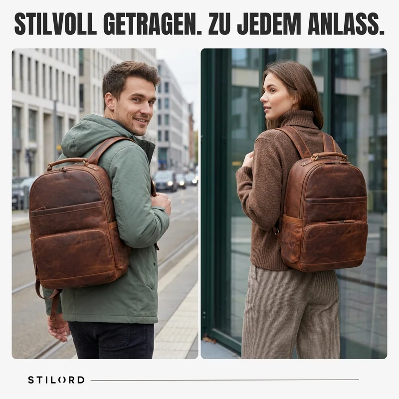 "Pavel" Business Lederrucksack Vintage mit 17.3 Zoll Laptopfach Herren Damen