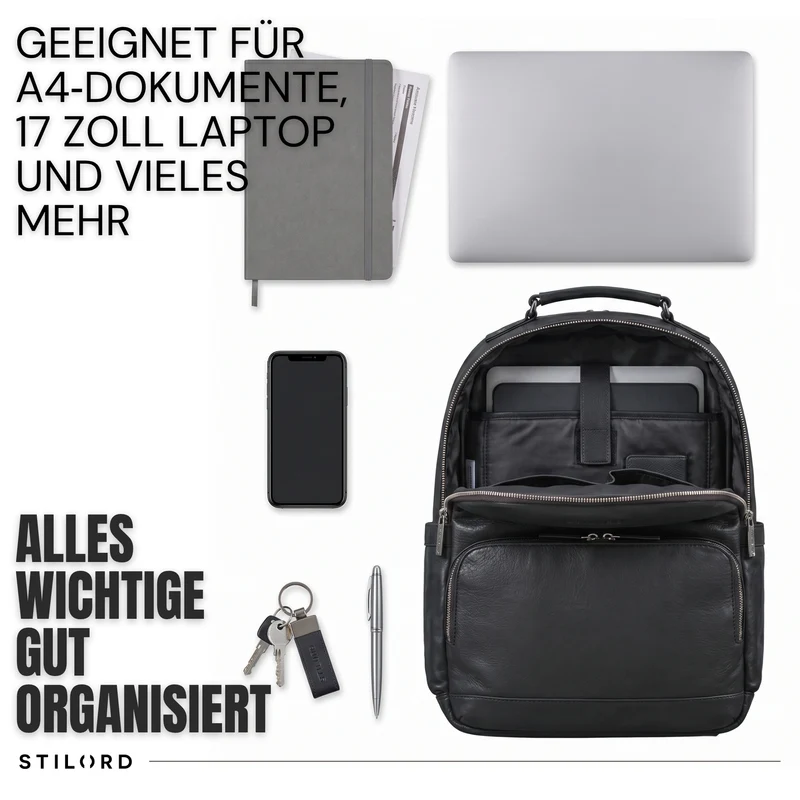 "Pavel" Business Lederrucksack Vintage mit 17.3 Zoll Laptopfach Herren Damen