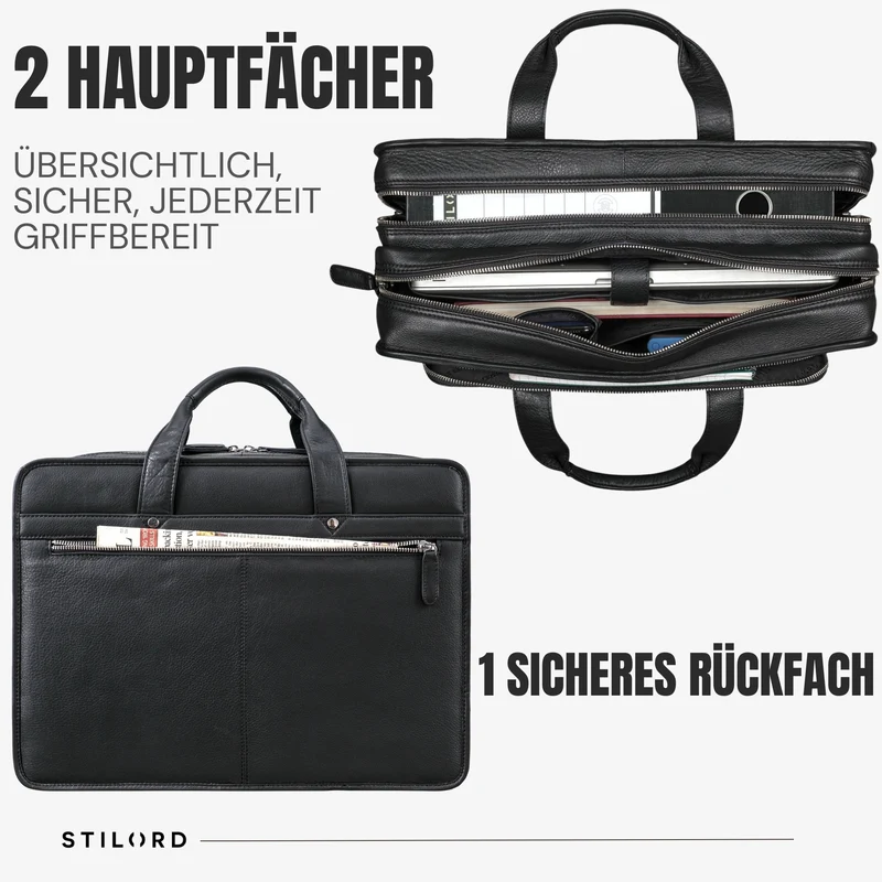 "Paolo" Geräumige Aktentasche Herren Leder Arbeitstasche 15,6 Zoll Laptop