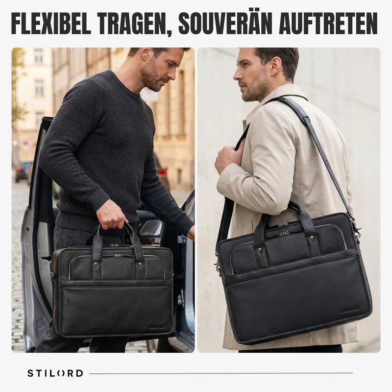"Paolo" Geräumige Aktentasche Herren Leder Arbeitstasche 15,6 Zoll Laptop